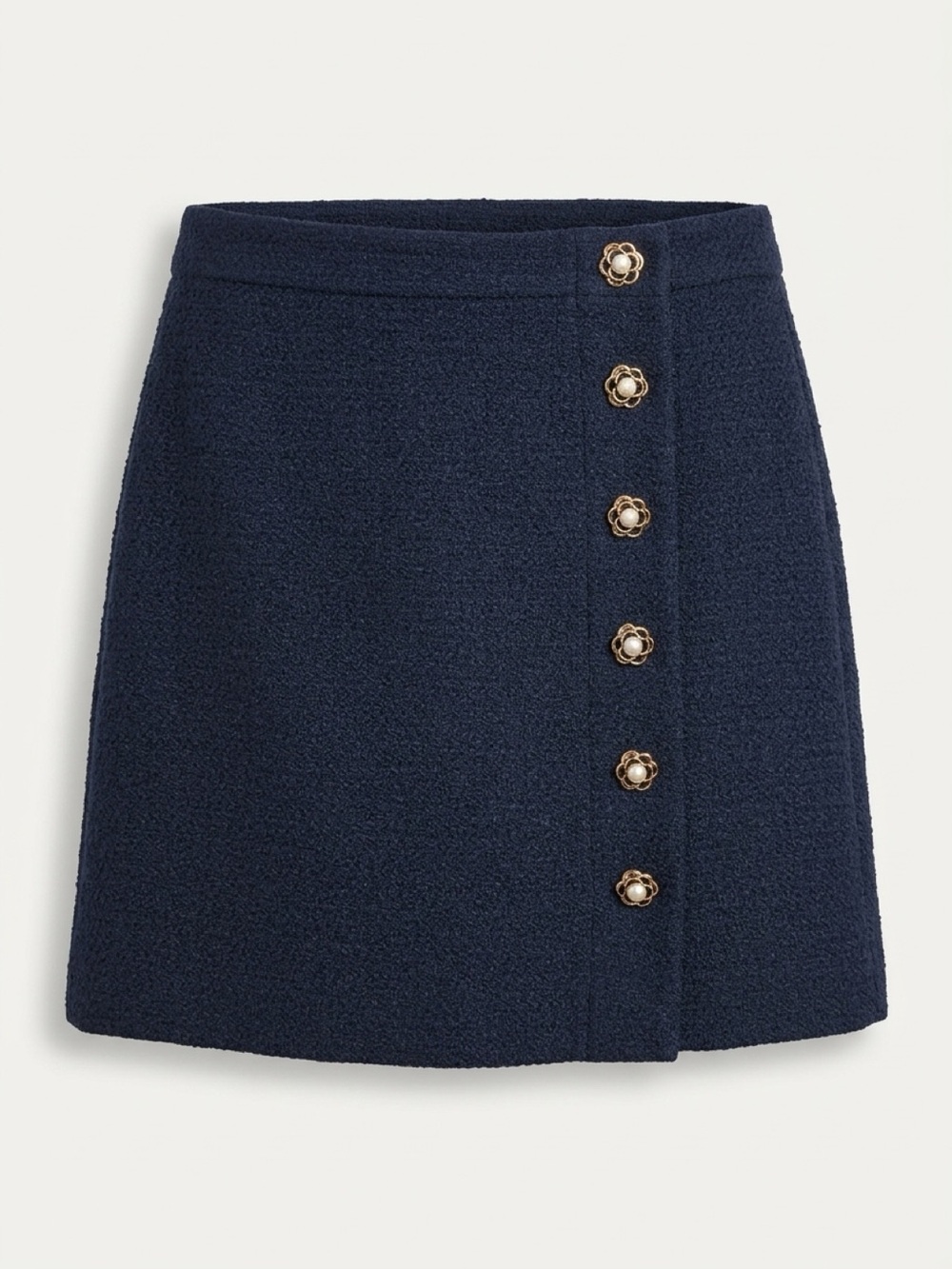 Ann Taylor Navy Tweed Button Mini Skirt Gold-Tone Buttons Worn Once - Picture 1 of 7